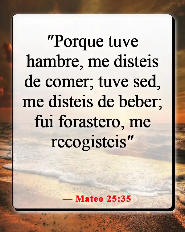 Versículos de la Biblia sobre la comida y la comunión (Mateo 25:35)